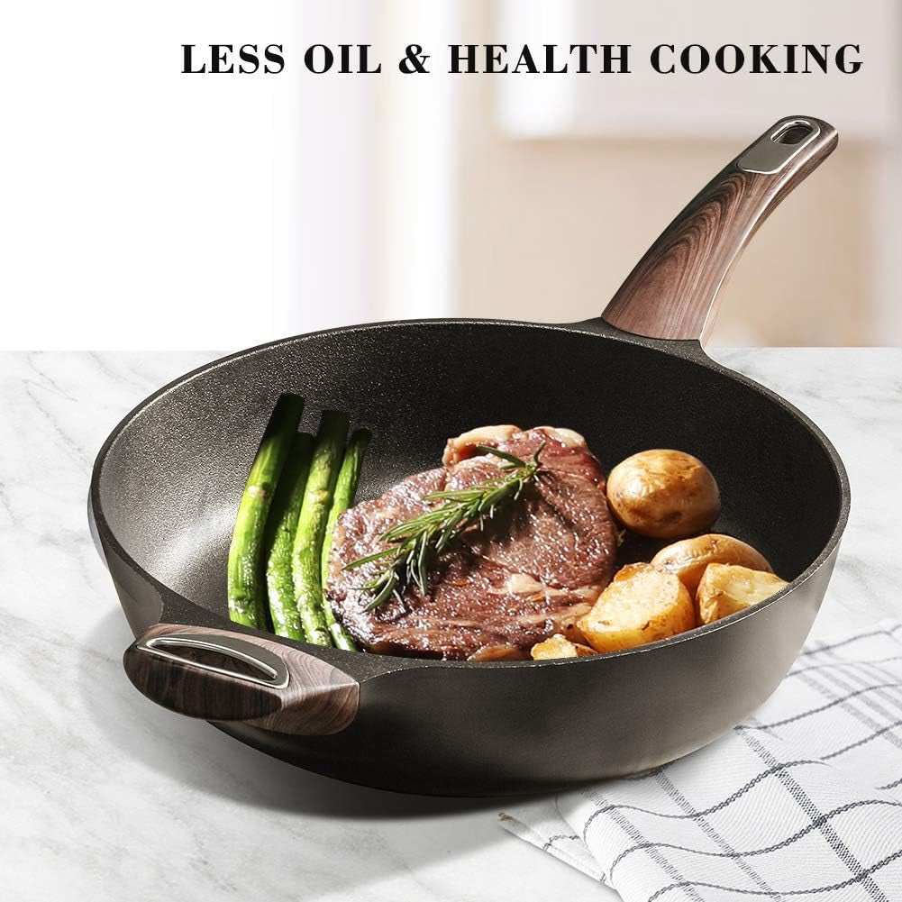 SENSARTE 12 in Nonstick Deep Frying Pan,4.9-Qt Non-Stick Saute Pan with Lid,Large Skillet Pan,Non-Stick Jumbo Cooker for All Stove Tops,Induction Compatible,Pfoa Free, Black