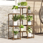 Wood Plant Stand 8 Pots Tiered Plant Shelf Indoor Outdoor Ladder Plant Rack with Hanging Design for Living Room Patio Balcony Garden