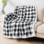 Queen Checkered Sherpa Blanket Couch Sofa Bed, White Black, 90X90 | GSM 460; Plush Flannel Fleece with Buffalo Plaid; Warm&Cozy for Home; Perfect Fall & Winter Decor Holiday Christmas Gift