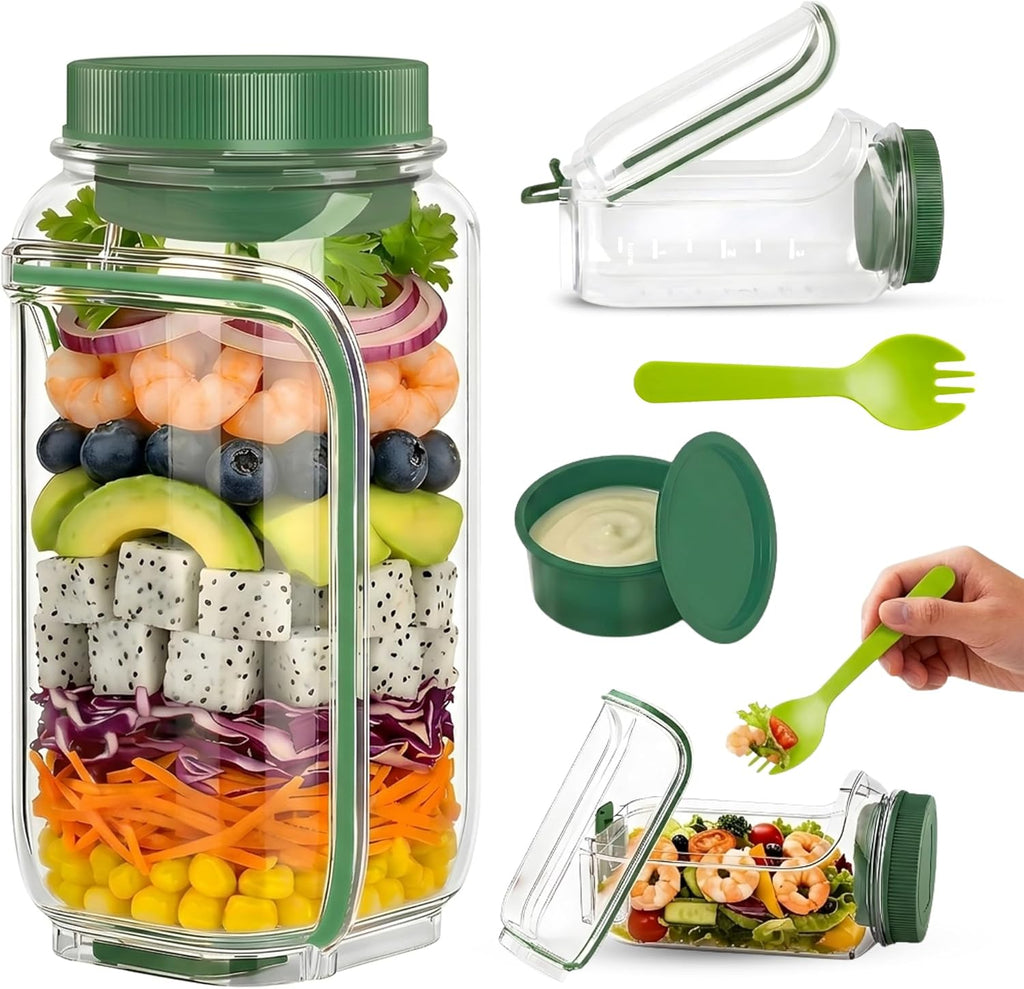 Salad Pod Portable Salad Jar with Leakproof Dressing Container, Meal Prep, Food Storage Container for Office, Work, Travel, Picnic, Gym and Outdoor Use