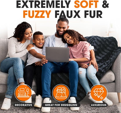 Faux Fur Throw Blanket – Plush Blanket for Couch and Bed, Soft Throw Blanket, Cozy & Fluffy Fur Blanket for Snuggling, Gifting & Home Décor, Machine Washable, 86" X 86", Black