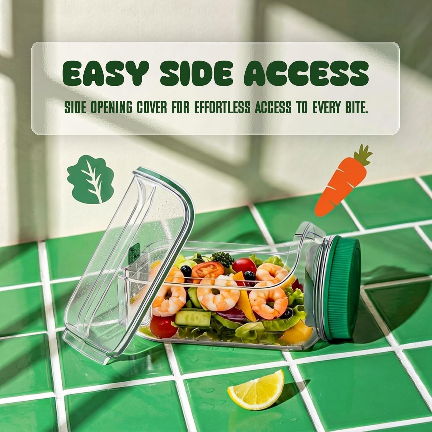 Salad Pod Portable Salad Jar with Leakproof Dressing Container, Meal Prep, Food Storage Container for Office, Work, Travel, Picnic, Gym and Outdoor Use