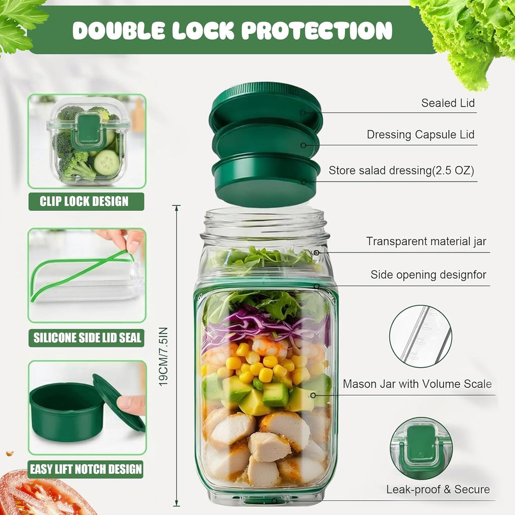 Salad Pod Portable Salad Jar with Leakproof Dressing Container, Meal Prep, Food Storage Container for Office, Work, Travel, Picnic, Gym and Outdoor Use