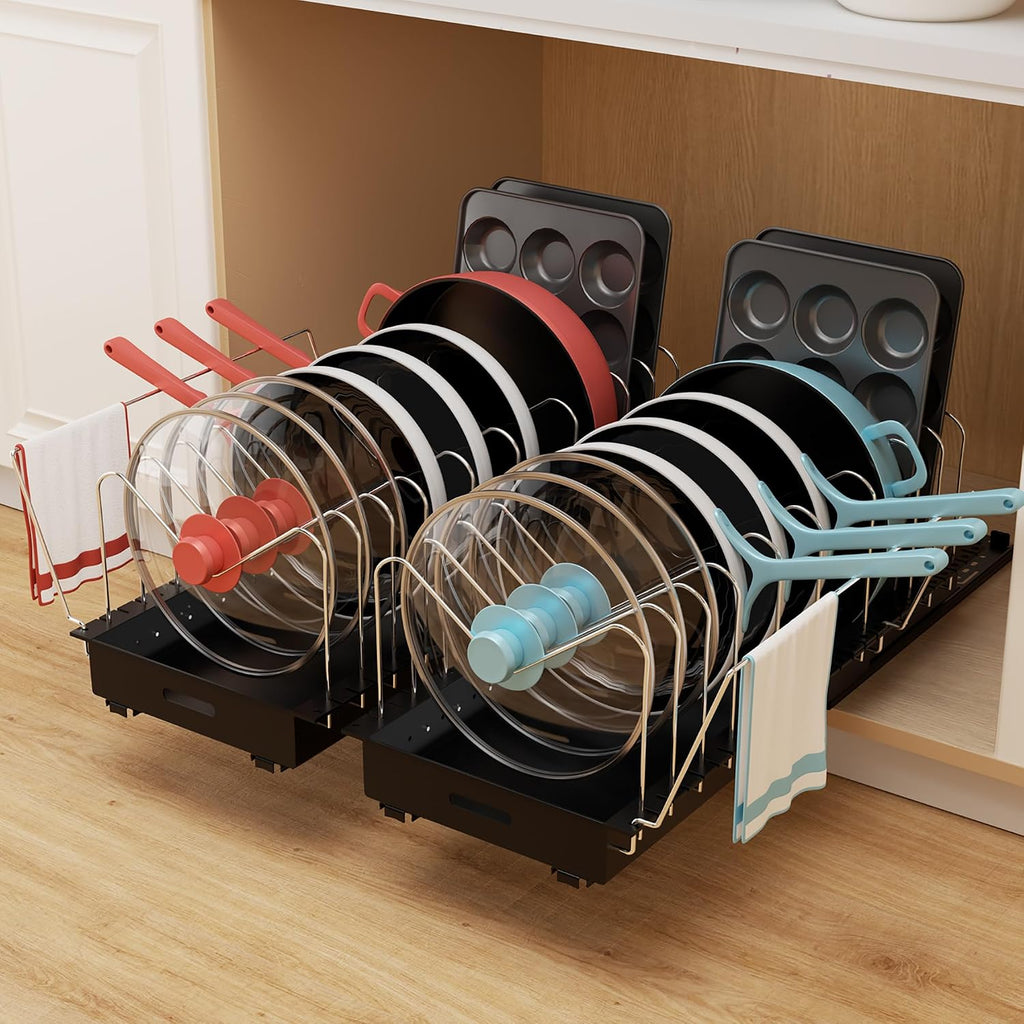Pots and Pans Organizer under Cabinet, 22" Deep Expandable, 2 Pack