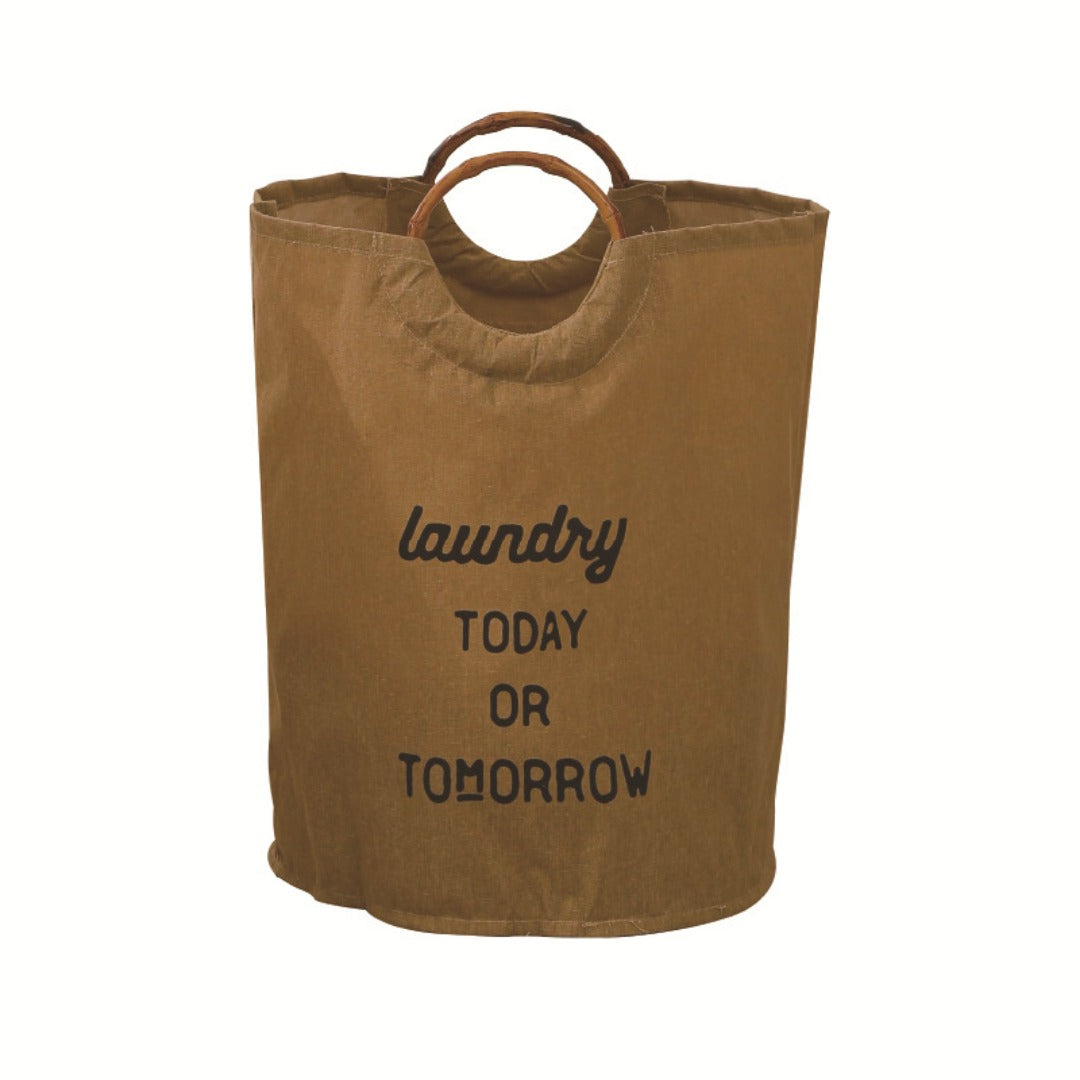 Laundry Today or Tomorrow Large Canvas Laundry Hamper with Bamboo Handles