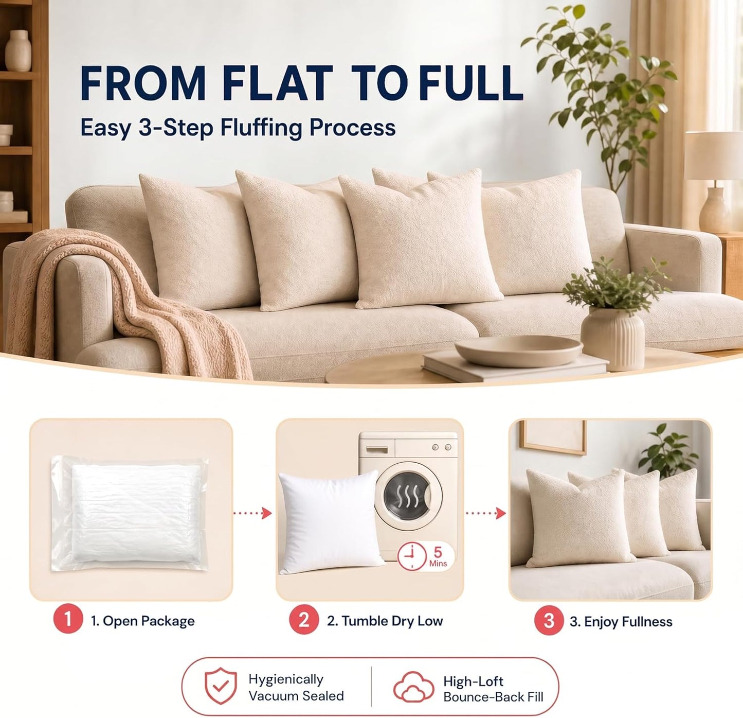 Couch Pillows Inserts 16X16 (Set of 4) Premium Decorative Pillows for Couch, Bed & Living Room, Soft Fluffy Throw Pillow Inserts for Home Décor