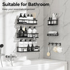 Shower Caddy Adhesive, Rustproof Shower Organizer with Soap Holder, Large Capacity Shower Shelves for inside Shower, No Drilling Bathroom Organizers and Storage for Home Decor 6 Pack Black