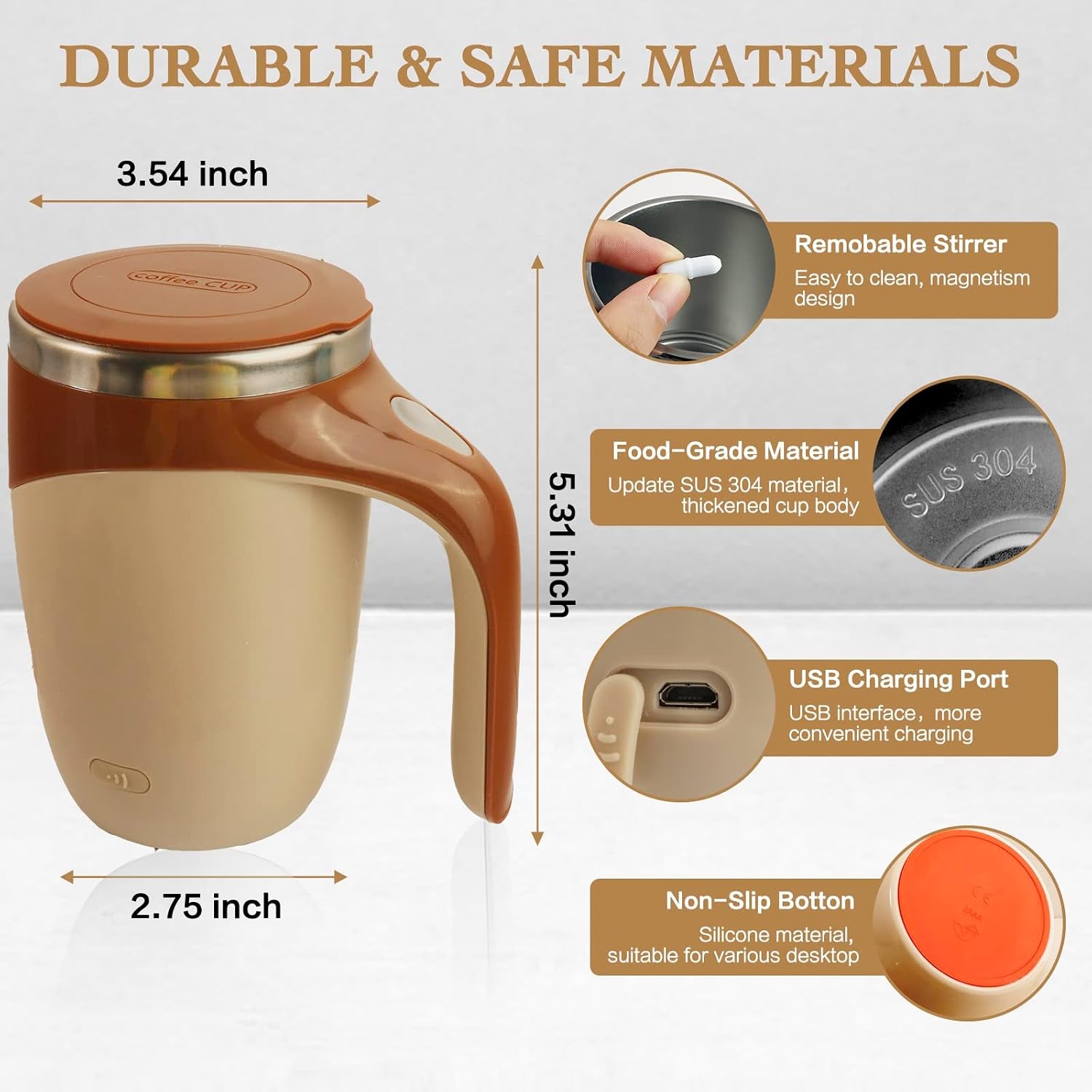 Self Stirring Mug,Rechargeable Automatic Magnetic Self Stirring Coffee Mug,Rotating Home Office Travel Mixing Cup,To Stir Coffee, Chocolate, Milk, Protein,Cocoa Etc, Great for Office, School, Gym…
