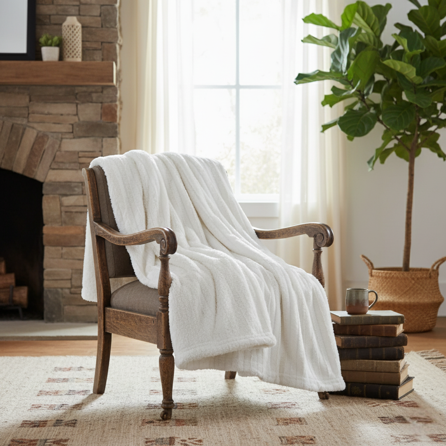 Tache White Ivory Polar Faux Fur Sherpa Throw Blanket