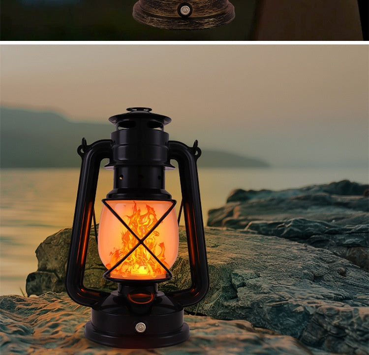 Retro Flame Rechargeable LED Lantern – Portable Indoor & Outdoor Table Lamp