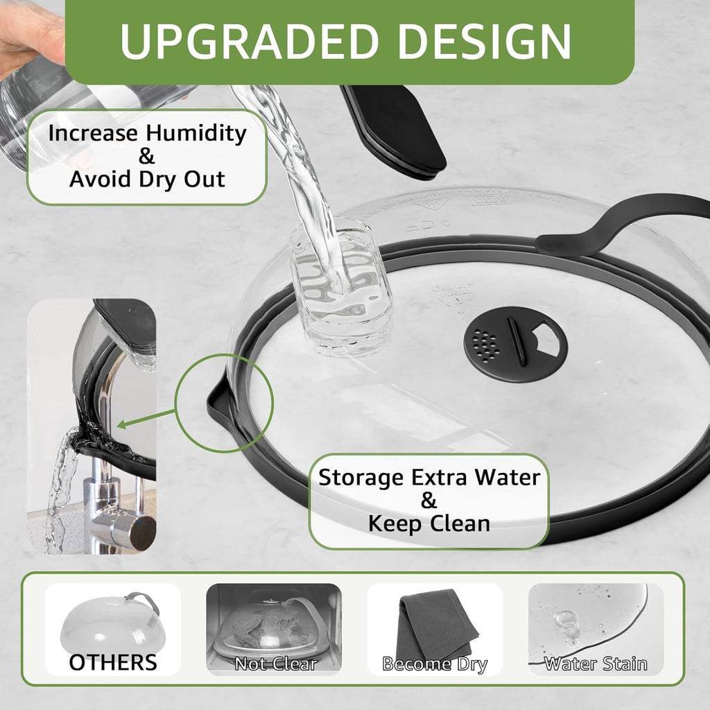 Microwave Splatter Cover with Water Steamer for Food - 10 Inch Steam Microwave Splatter Guard with Handle Splash Oven Lid with Built in Steamer Plate Covers for Heating Food - Black