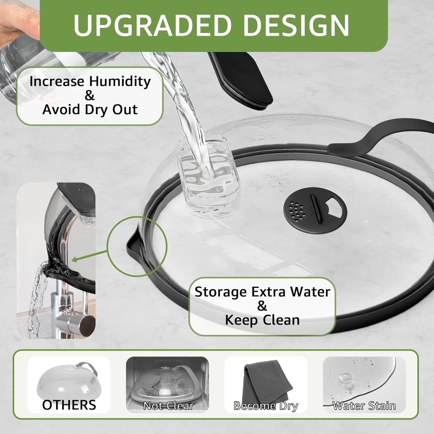 Microwave Splatter Cover with Water Steamer for Food - 10 Inch Steam Microwave Splatter Guard with Handle Splash Oven Lid with Built in Steamer Plate Covers for Heating Food - Black