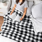 Queen Checkered Sherpa Blanket Couch Sofa Bed, White Black, 90X90 | GSM 460; Plush Flannel Fleece with Buffalo Plaid; Warm&Cozy for Home; Perfect Fall & Winter Decor Holiday Christmas Gift