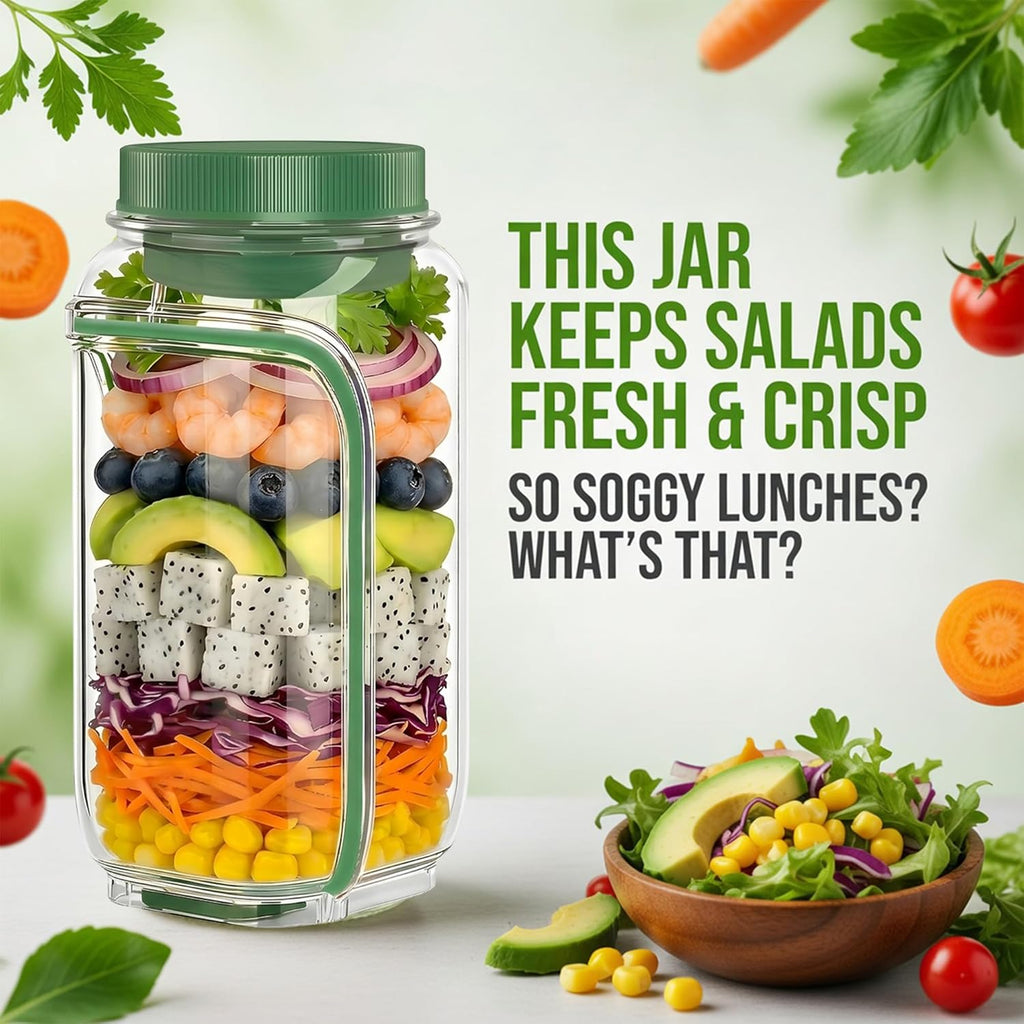 Salad Pod Portable Salad Jar with Leakproof Dressing Container, Meal Prep, Food Storage Container for Office, Work, Travel, Picnic, Gym and Outdoor Use