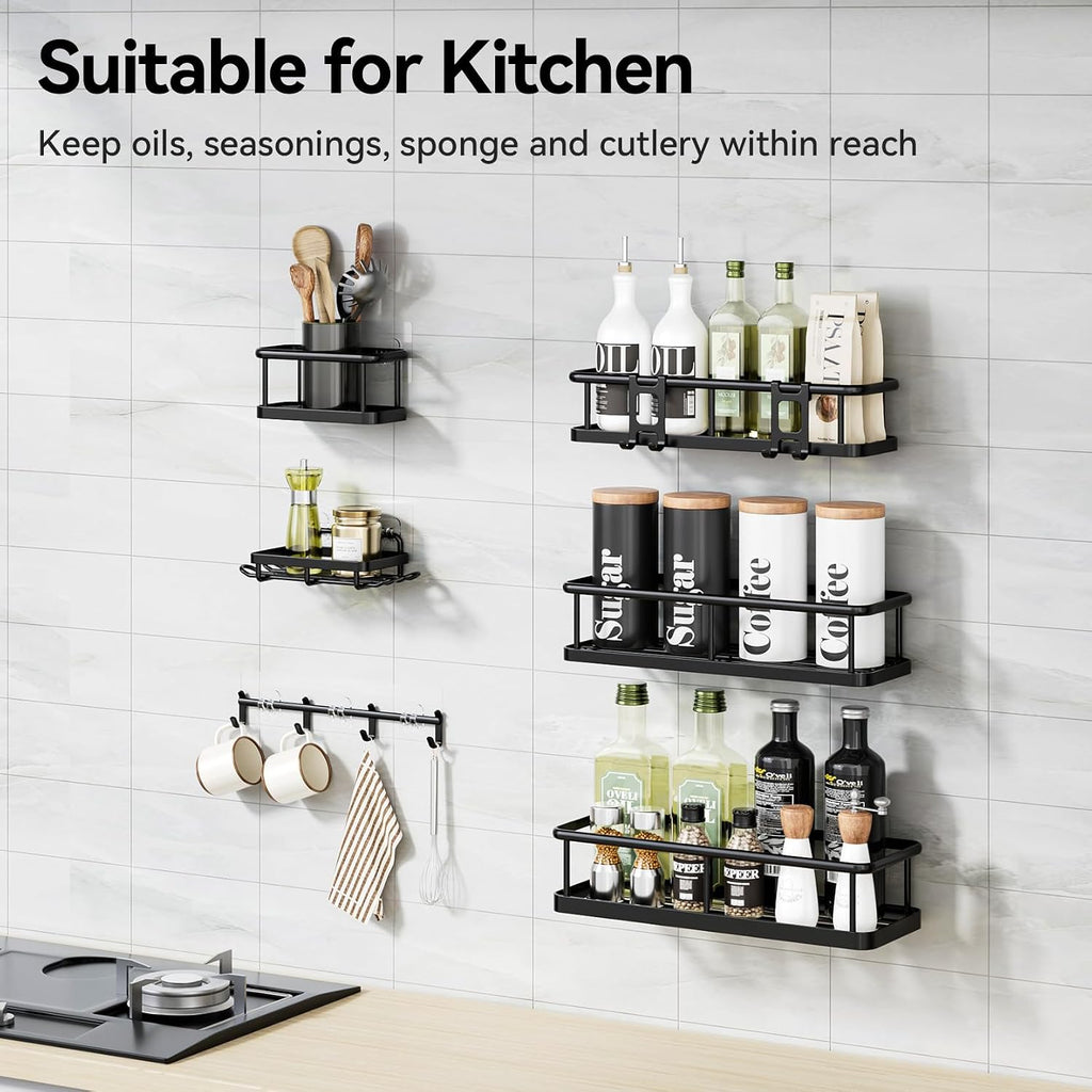 Shower Caddy Adhesive, Rustproof Shower Organizer with Soap Holder, Large Capacity Shower Shelves for inside Shower, No Drilling Bathroom Organizers and Storage for Home Decor 6 Pack Black