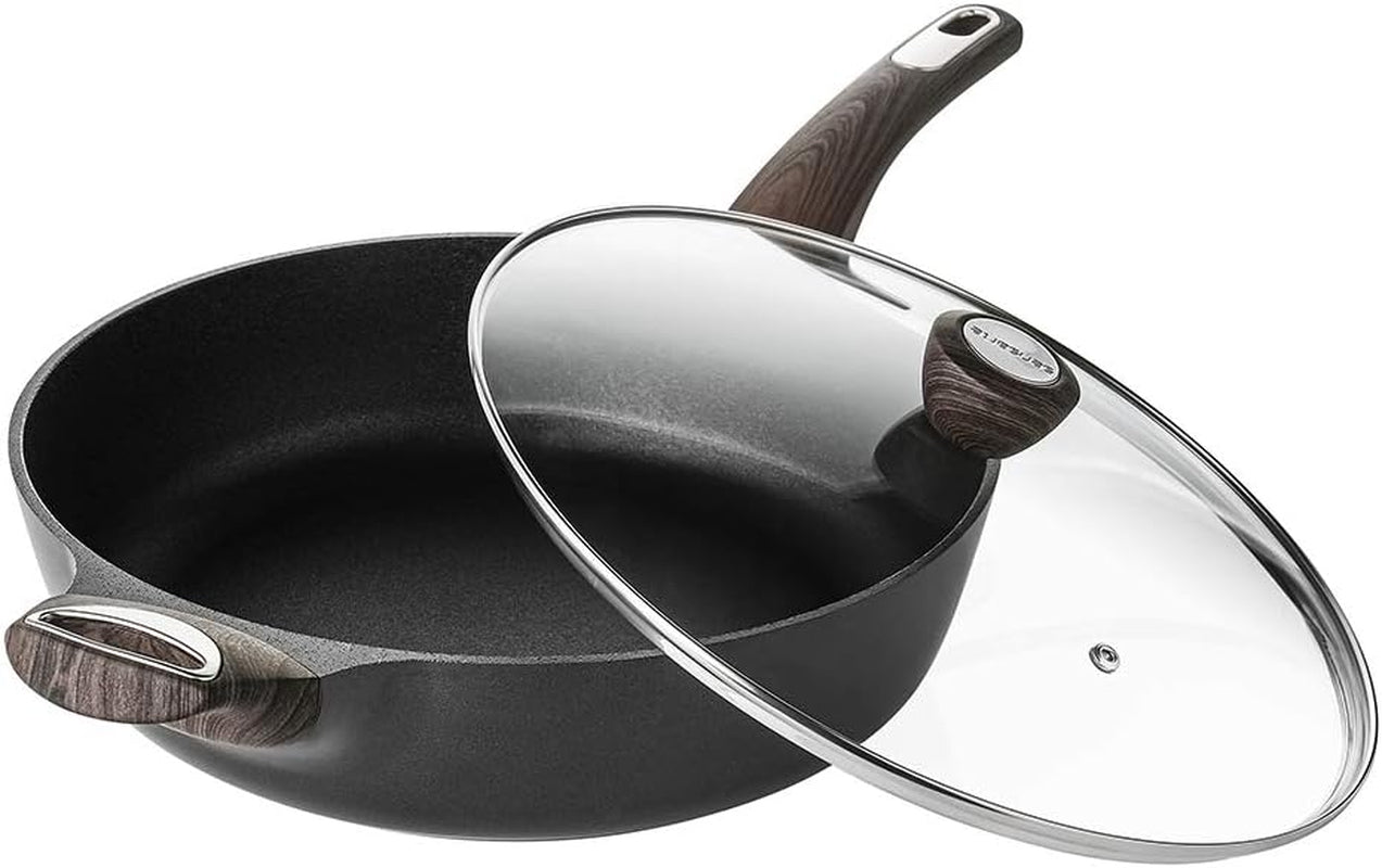 SENSARTE 12 in Nonstick Deep Frying Pan,4.9-Qt Non-Stick Saute Pan with Lid,Large Skillet Pan,Non-Stick Jumbo Cooker for All Stove Tops,Induction Compatible,Pfoa Free, Black