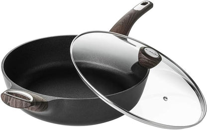 SENSARTE 12 in Nonstick Deep Frying Pan,4.9-Qt Non-Stick Saute Pan with Lid,Large Skillet Pan,Non-Stick Jumbo Cooker for All Stove Tops,Induction Compatible,Pfoa Free, Black