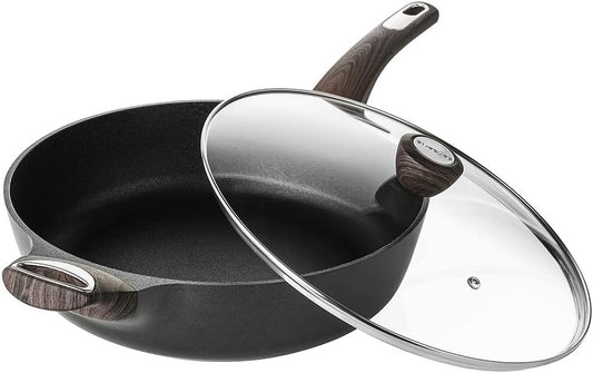 SENSARTE 12 in Nonstick Deep Frying Pan,4.9-Qt Non-Stick Saute Pan with Lid,Large Skillet Pan,Non-Stick Jumbo Cooker for All Stove Tops,Induction Compatible,Pfoa Free, Black