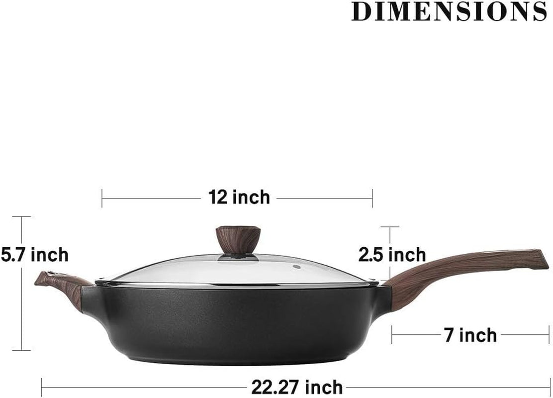 SENSARTE 12 in Nonstick Deep Frying Pan,4.9-Qt Non-Stick Saute Pan with Lid,Large Skillet Pan,Non-Stick Jumbo Cooker for All Stove Tops,Induction Compatible,Pfoa Free, Black