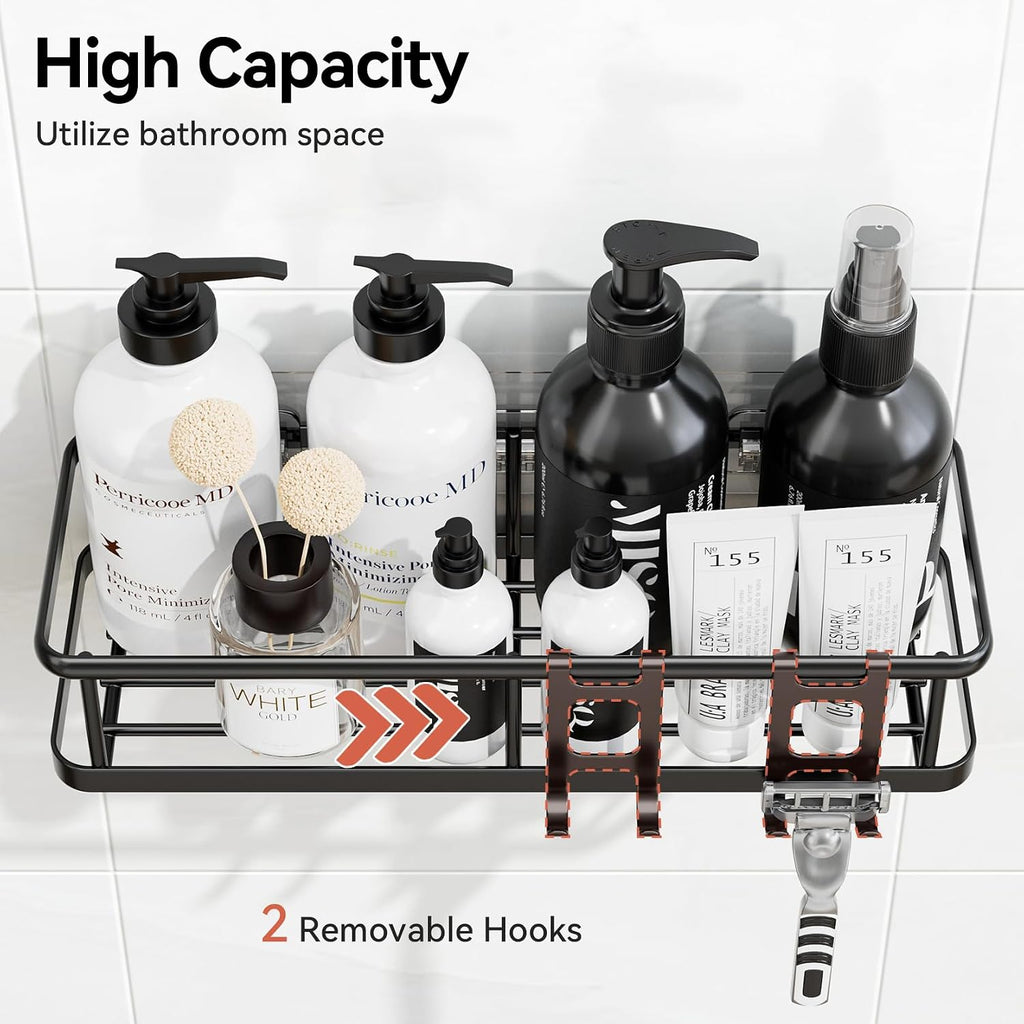 Shower Caddy Adhesive, Rustproof Shower Organizer with Soap Holder, Large Capacity Shower Shelves for inside Shower, No Drilling Bathroom Organizers and Storage for Home Decor 6 Pack Black