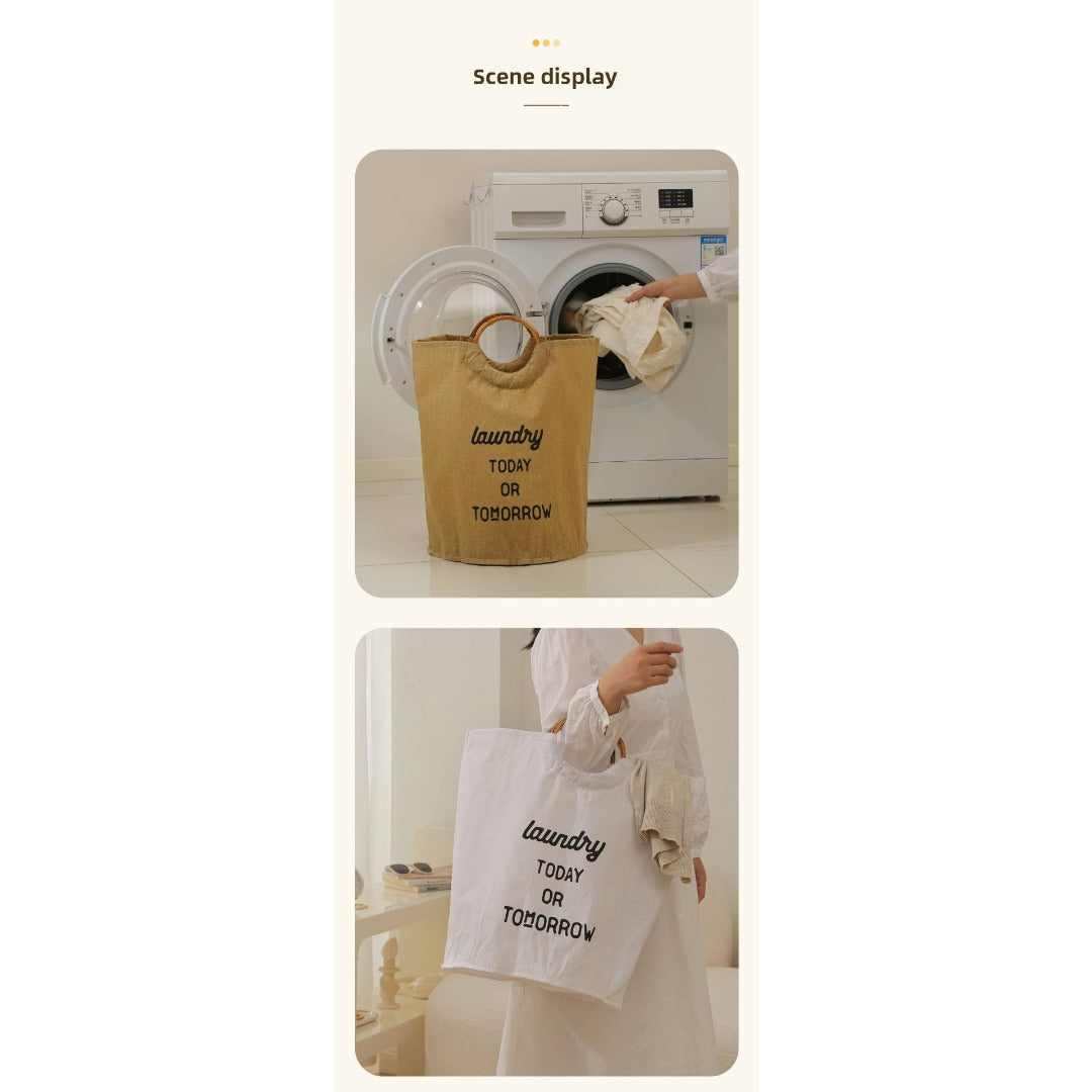 Laundry Today or Tomorrow Large Canvas Laundry Hamper with Bamboo Handles
