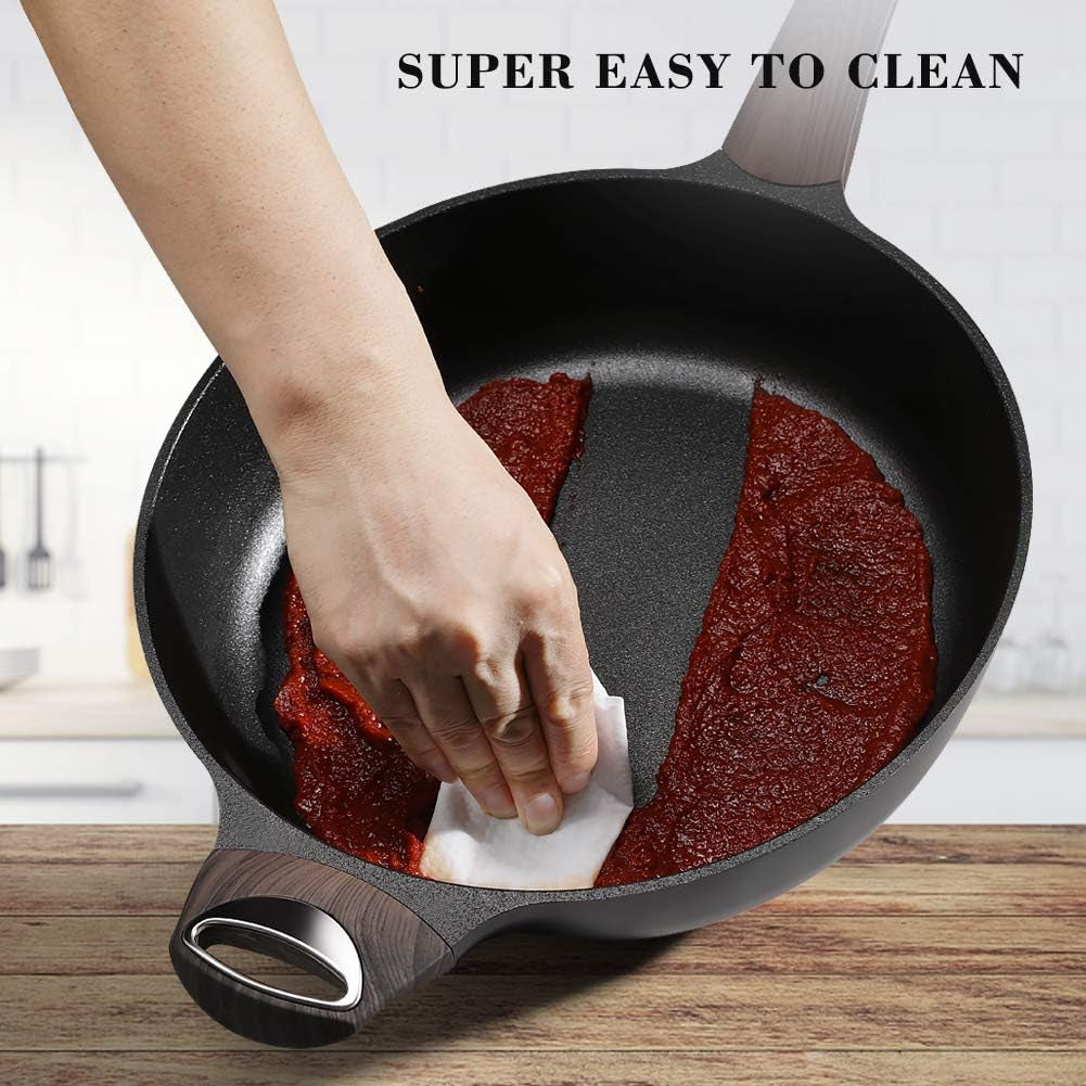 SENSARTE 12 in Nonstick Deep Frying Pan,4.9-Qt Non-Stick Saute Pan with Lid,Large Skillet Pan,Non-Stick Jumbo Cooker for All Stove Tops,Induction Compatible,Pfoa Free, Black