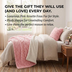 Luxury Blossom Pink Rose Buds Pink Sherpa Backside Faux Fur Throw Blanket
