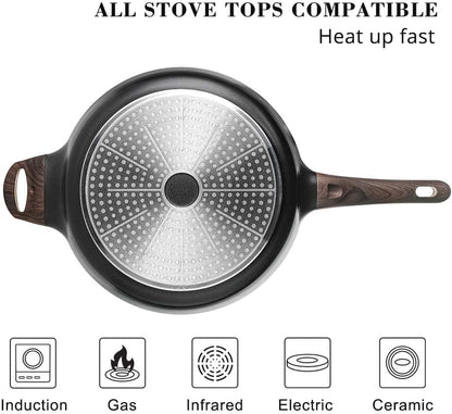 SENSARTE 12 in Nonstick Deep Frying Pan,4.9-Qt Non-Stick Saute Pan with Lid,Large Skillet Pan,Non-Stick Jumbo Cooker for All Stove Tops,Induction Compatible,Pfoa Free, Black