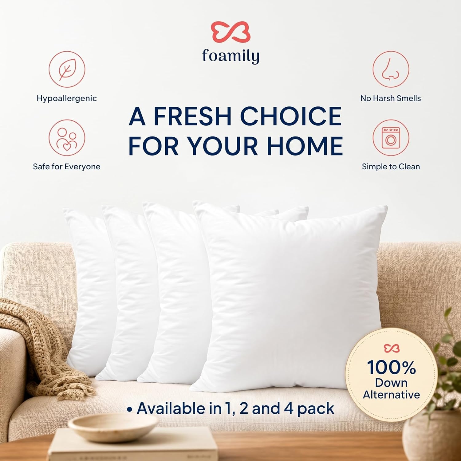 Couch Pillows Inserts 16X16 (Set of 4) Premium Decorative Pillows for Couch, Bed & Living Room, Soft Fluffy Throw Pillow Inserts for Home Décor