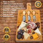 Bamboo Cheese Board and Knife Set - Wood Serving Tray with Handle