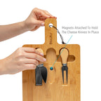 Bamboo Cheese Board and Knife Set - Wood Serving Tray with Handle