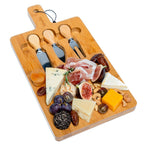 Bamboo Cheese Board and Knife Set - Wood Serving Tray with Handle