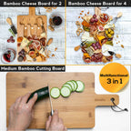 Bamboo Cheese Board and Knife Set - Wood Serving Tray with Handle