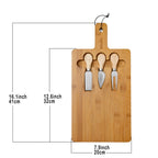 Bamboo Cheese Board and Knife Set - Wood Serving Tray with Handle