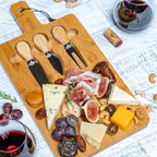 Bamboo Cheese Board and Knife Set - Wood Serving Tray with Handle
