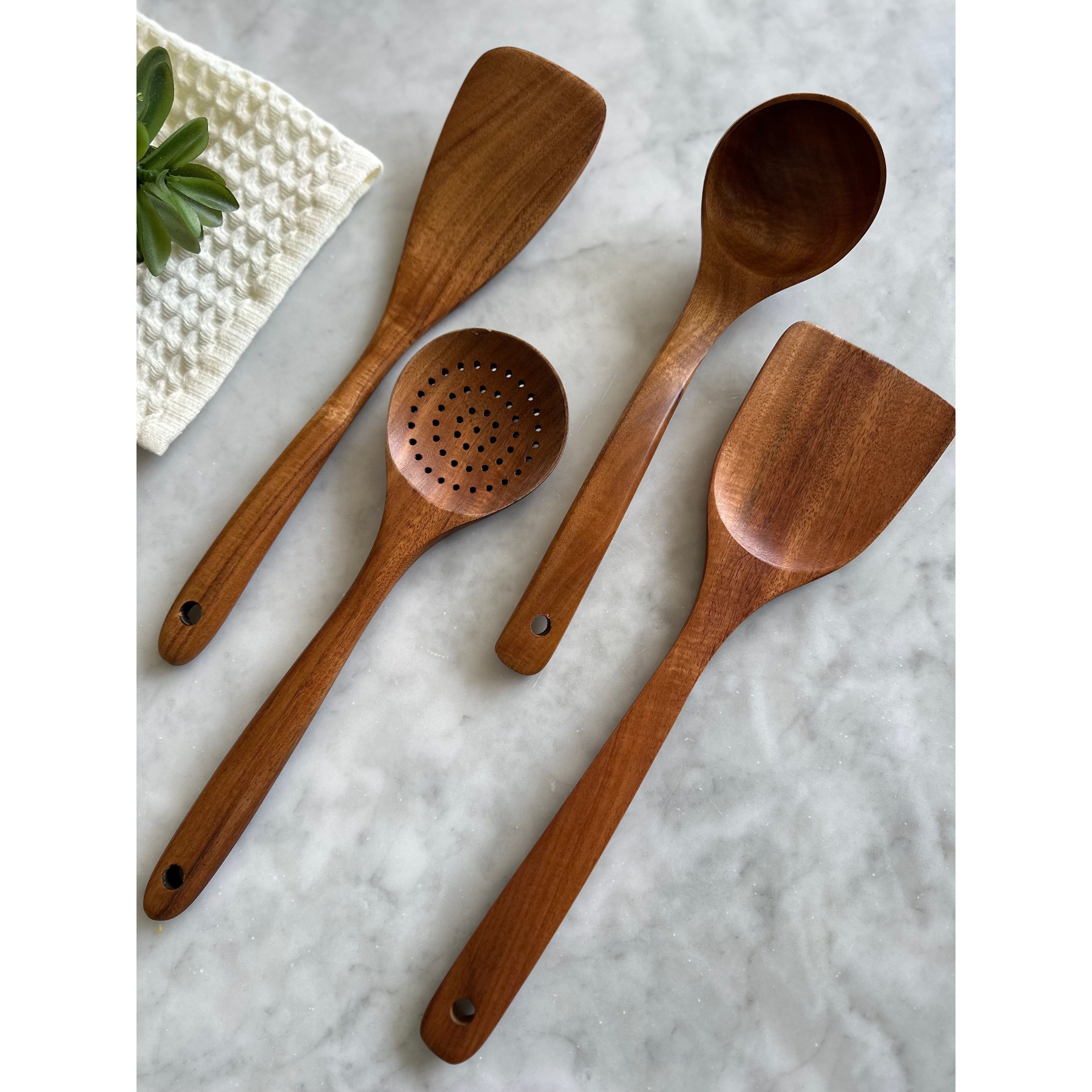 Nosara Teak Wood Kitchen Utensil Set – Natural Wooden Cooking Tools