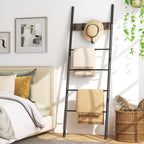 Decorative Blanket Ladder with 5 Removable Hooks