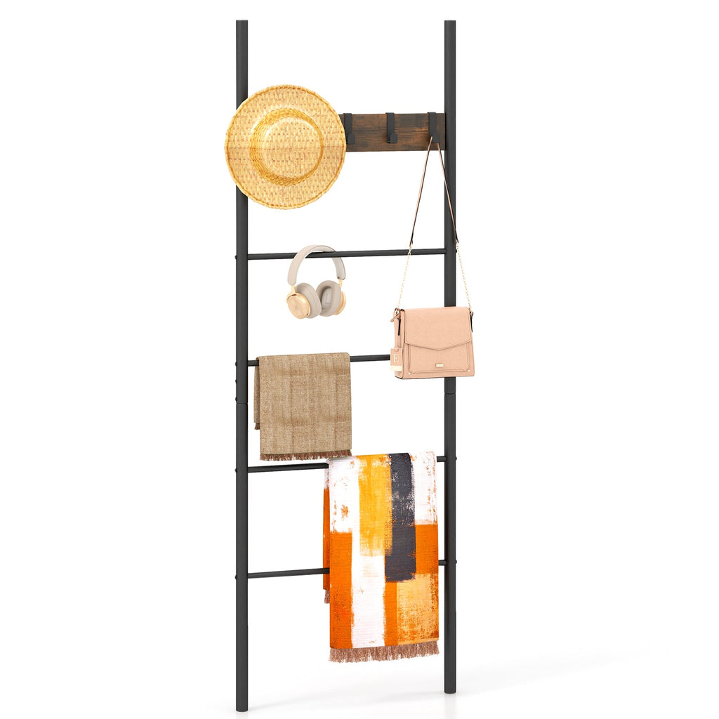 Decorative Blanket Ladder with 5 Removable Hooks