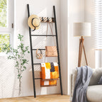 Decorative Blanket Ladder with 5 Removable Hooks