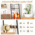 Decorative Blanket Ladder with 5 Removable Hooks