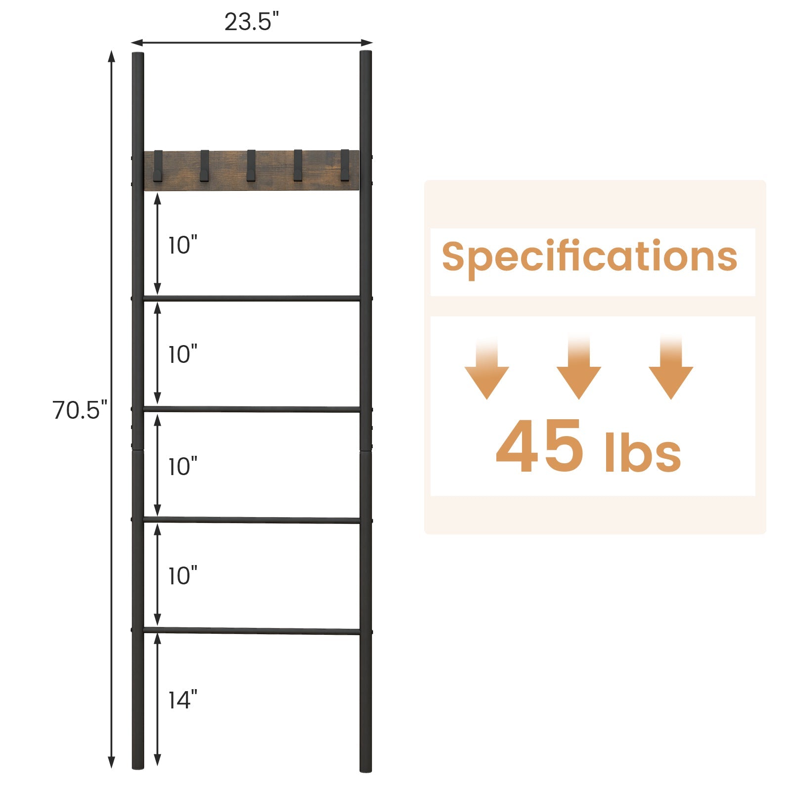 Decorative Blanket Ladder with 5 Removable Hooks