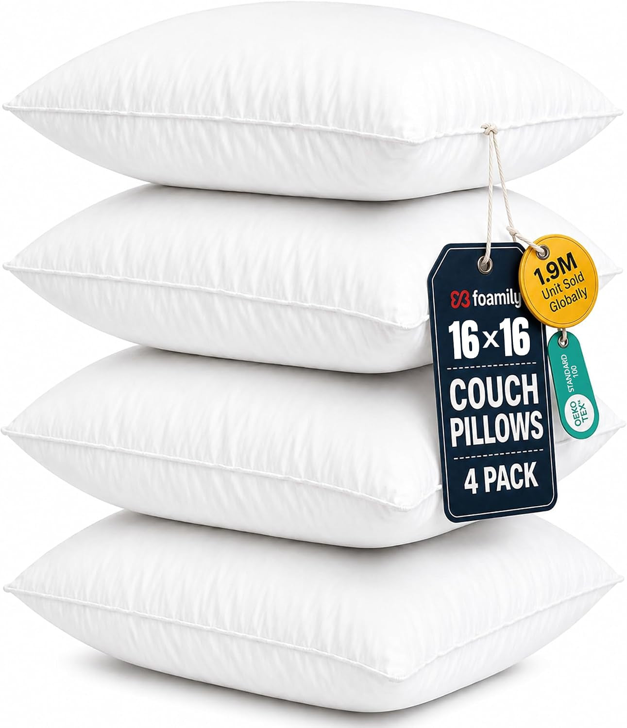 Couch Pillows Inserts 16X16 (Set of 4) Premium Decorative Pillows for Couch, Bed & Living Room, Soft Fluffy Throw Pillow Inserts for Home Décor