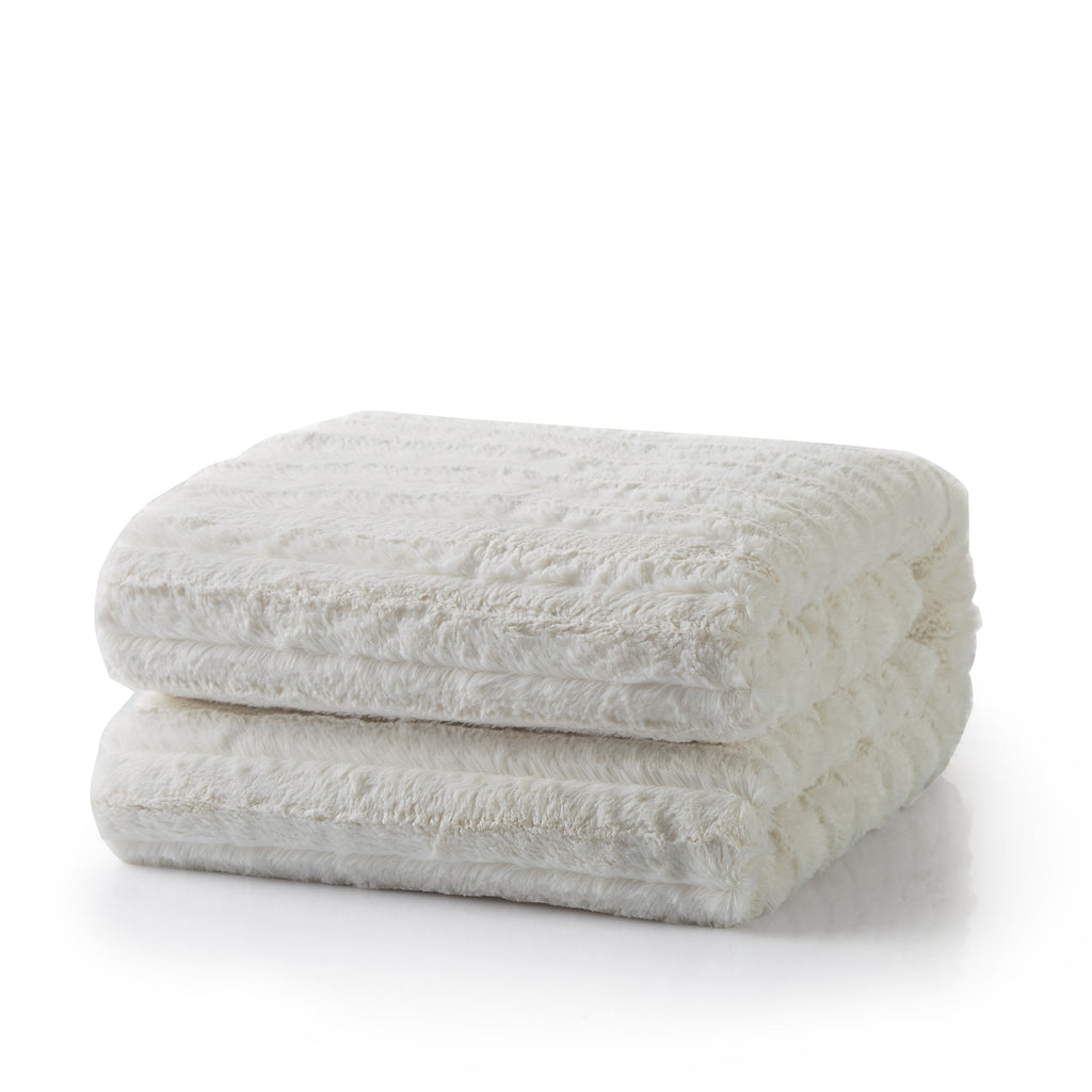 Tache White Ivory Polar Faux Fur Sherpa Throw Blanket