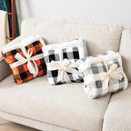 Queen Checkered Sherpa Blanket Couch Sofa Bed, White Black, 90X90 | GSM 460; Plush Flannel Fleece with Buffalo Plaid; Warm&Cozy for Home; Perfect Fall & Winter Decor Holiday Christmas Gift