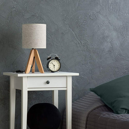 Small Bedside Table Lamp - Wooden Tripod Nightstand Lamp for Bedroom, Living Room, Office, Home with Fabric Linen Shade - 13.4 Inches (Without Bulb)