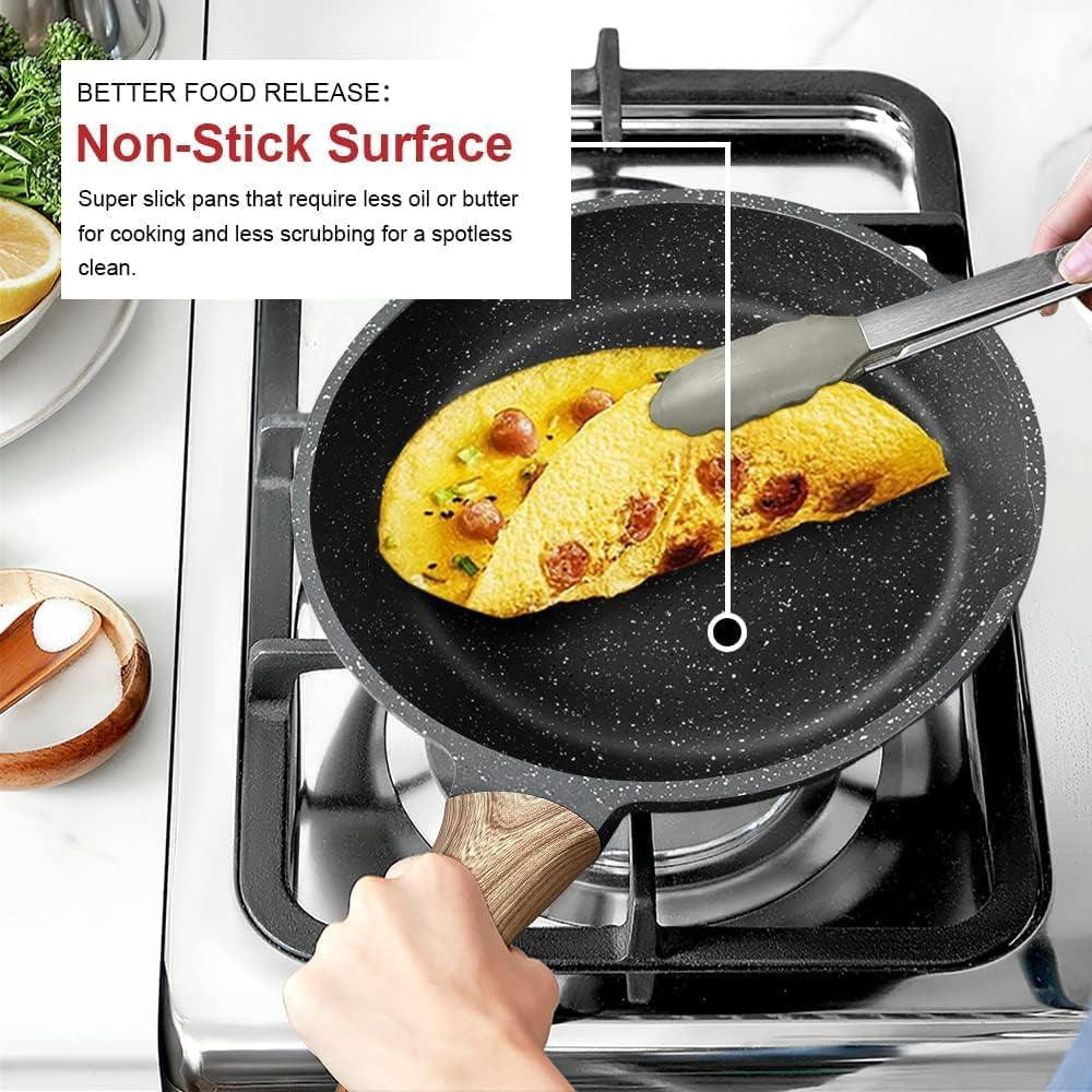 Nonstick Granite Frying Pan Skillet, Non Stick Omelette Fry Pans, Omelet Egg Pan, Stone Cookware Chef'S Pan, Induction Compatible, PFOA Free (Gray, 9.5 Inch)