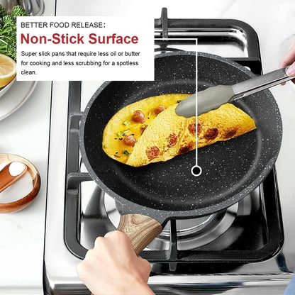 Nonstick Granite Frying Pan Skillet, Non Stick Omelette Fry Pans, Omelet Egg Pan, Stone Cookware Chef'S Pan, Induction Compatible, PFOA Free (Gray, 9.5 Inch)