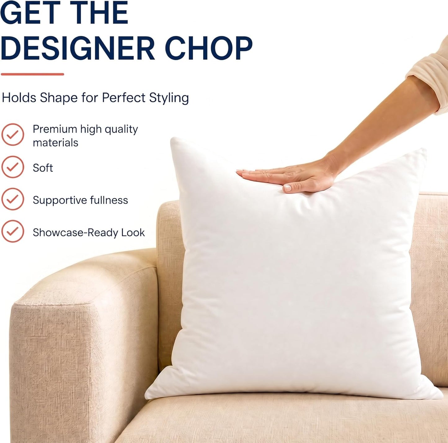 Couch Pillows Inserts 16X16 (Set of 4) Premium Decorative Pillows for Couch, Bed & Living Room, Soft Fluffy Throw Pillow Inserts for Home Décor