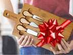 Bamboo Cheese Board and Knife Set - Wood Serving Tray with Handle