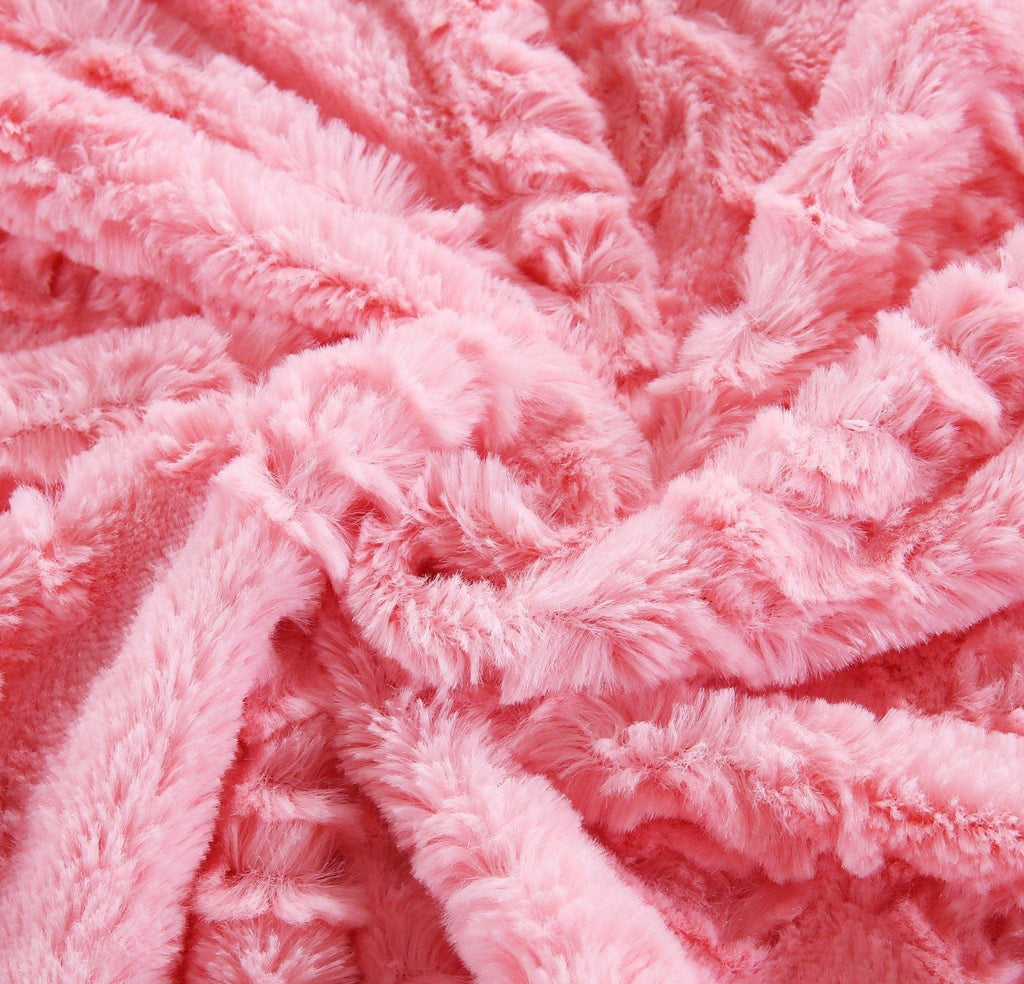 Luxury Blossom Pink Rose Buds Pink Sherpa Backside Faux Fur Throw Blanket